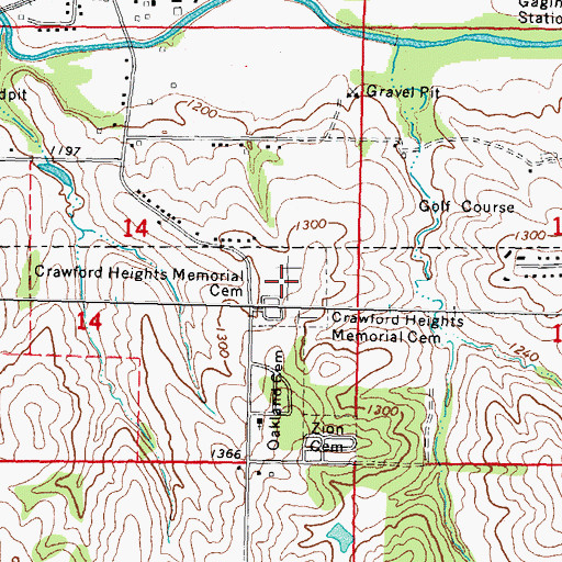 Topographic Map of Crawford Heights Memorial Cemetery, IA