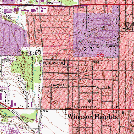 Topographic Map of Crestwood, IA