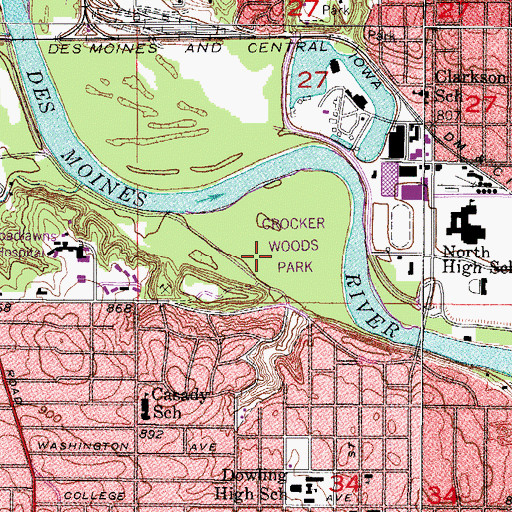 Topographic Map of Crocker Woods Park, IA