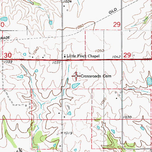 Topographic Map of Crossroads Cemetery, IA