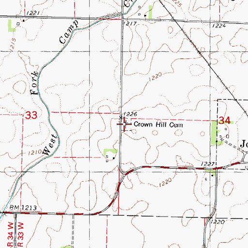 Topographic Map of Crown Hill Cemetery, IA