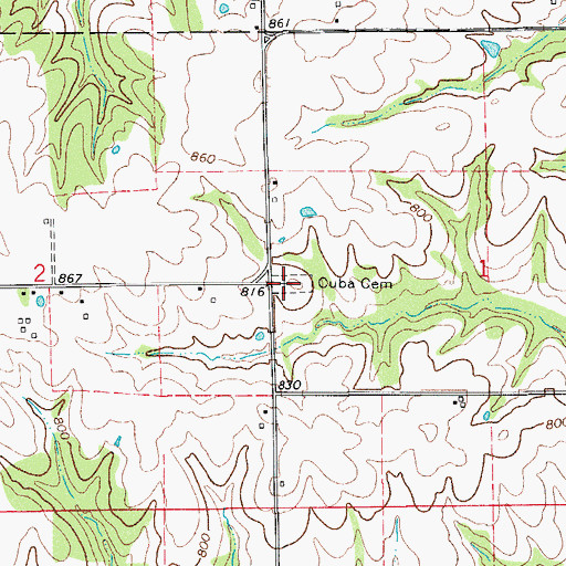 Topographic Map of Cuba Cemetery, IA