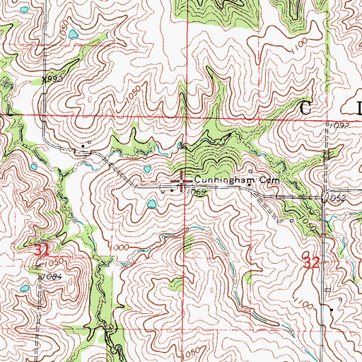 Topographic Map of Cunningham Cemetery, IA