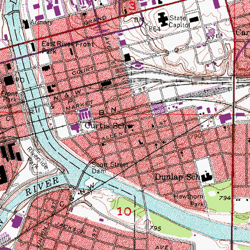 Topographic Map of Curtis School, IA