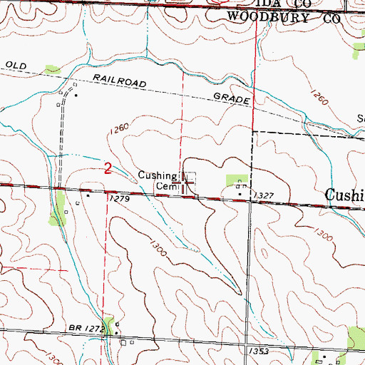 Topographic Map of Cushing Cemetery, IA