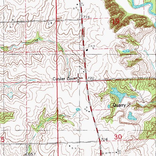 Topographic Map of Custer Cemetery, IA