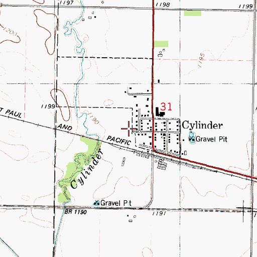 Topographic Map of Cylinder, IA