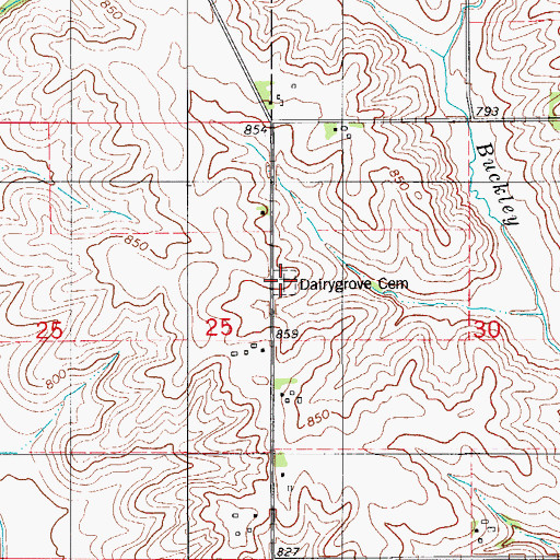Topographic Map of Dairygrove Cemetery, IA
