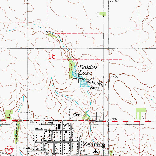 Topographic Map of Dakins Lake, IA