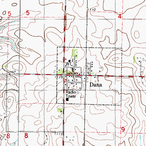 Topographic Map of Dana, IA