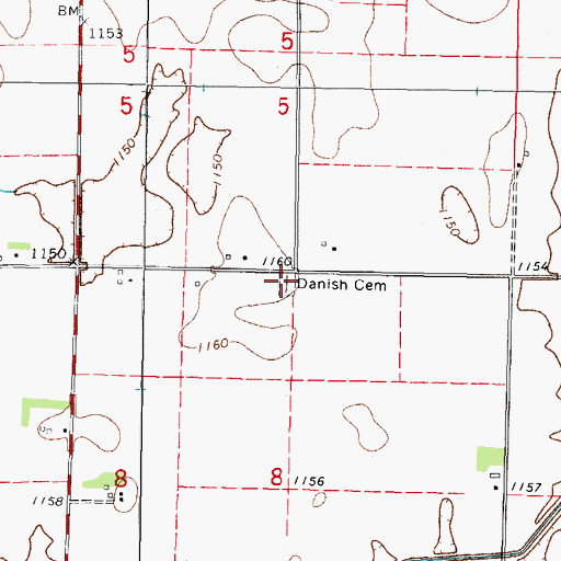 Topographic Map of Danish Cemetery, IA