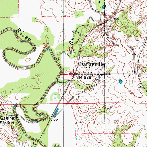Topographic Map of Darbyville, IA