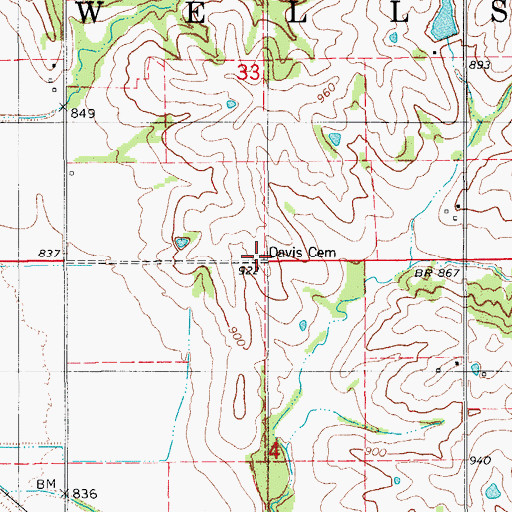 Topographic Map of Davis Cemetery, IA