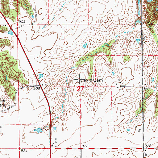Topographic Map of Davis Cemetery, IA