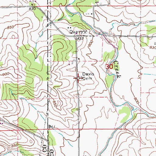 Topographic Map of Davis Cemetery, IA