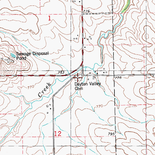 Topographic Map of Dayton Valley Cemetery, IA