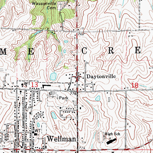 Topographic Map of Daytonville, IA