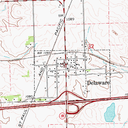 Topographic Map of Delaware, IA