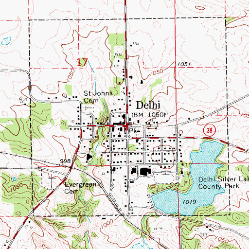 Topographic Map of Delhi, IA