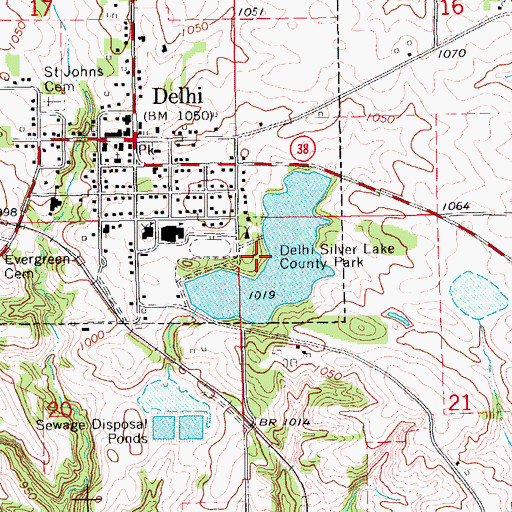 Topographic Map of Delhi Silver Lake County Park, IA