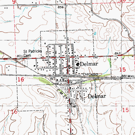 Topographic Map of Delmar, IA