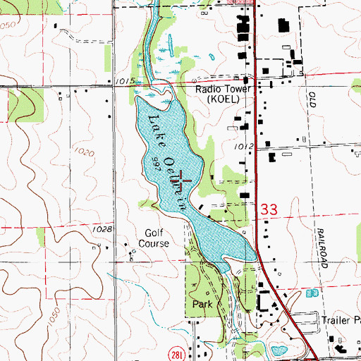 Topographic Map of Delwein Lake, IA