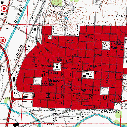 Topographic Map of Denison, IA