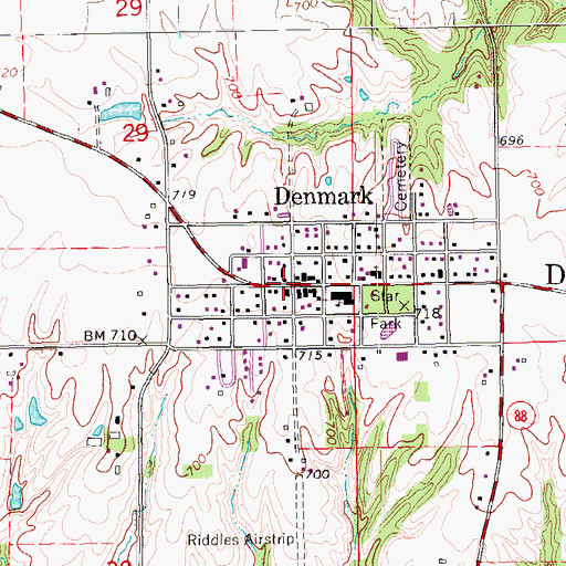 Topographic Map of Denmark, IA