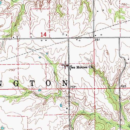 Topographic Map of Des Moines Church, IA