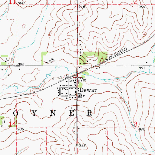Topographic Map of Dewar, IA