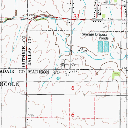 Topographic Map of Dexter Cemetery, IA