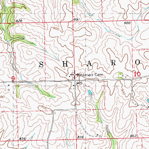 Topographic Map of Dickman Cemetery, IA