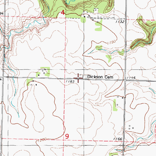 Topographic Map of Dickson Cemetery, IA