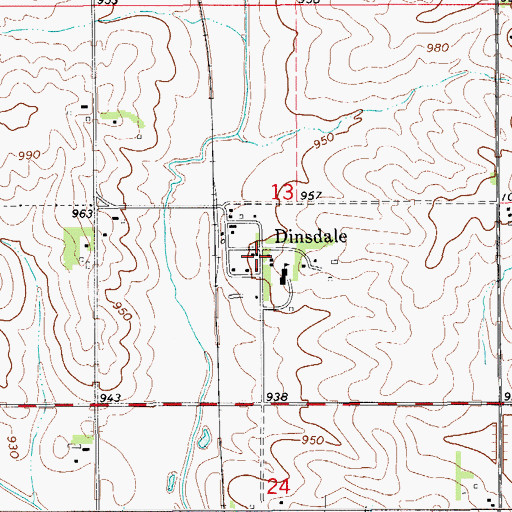 Topographic Map of Dinsdale, IA