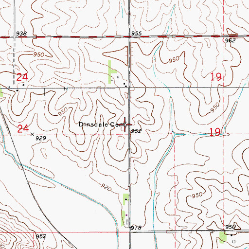 Topographic Map of Dinsdale Cemetery, IA