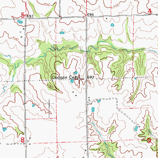 Topographic Map of Dodson Cemetery, IA