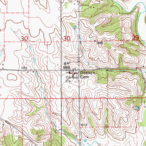 Topographic Map of Dodson Cemetery, IA