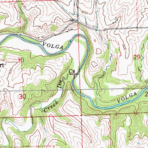Topographic Map of Doe Creek, IA
