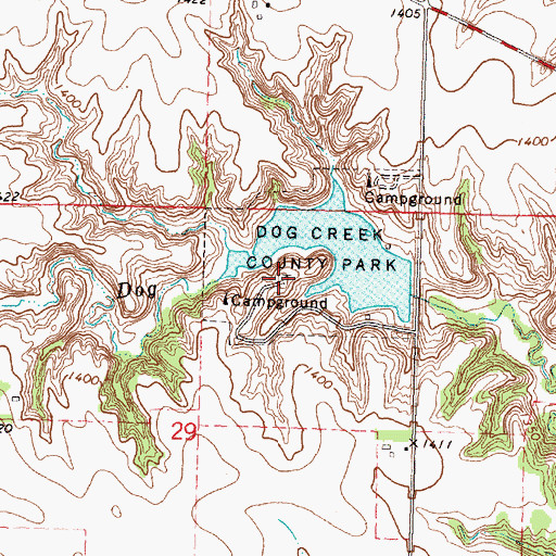 Topographic Map of Dog Creek County Park, IA