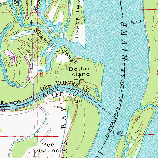 Topographic Map of Dollar Island, IA