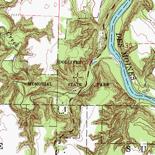 Topographic Map of Dolliver Memorial State Park, IA