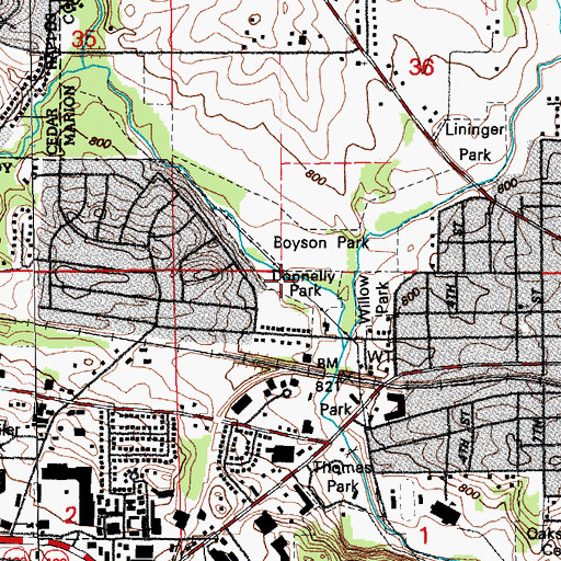 Topographic Map of Donnelly Park, IA