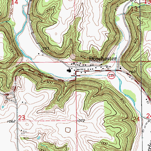 Topographic Map of Dorchester, IA
