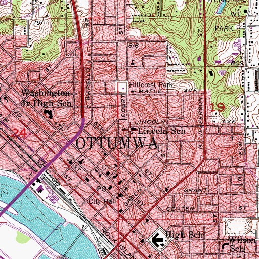 Topographic Map of Ottumwa Christian School, IA