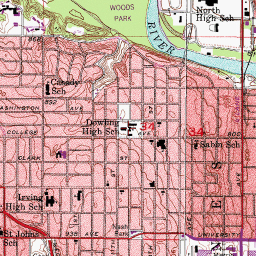 Topographic Map of Dowling High School, IA