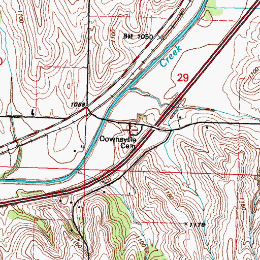 Topographic Map of Downsville Cemetery, IA