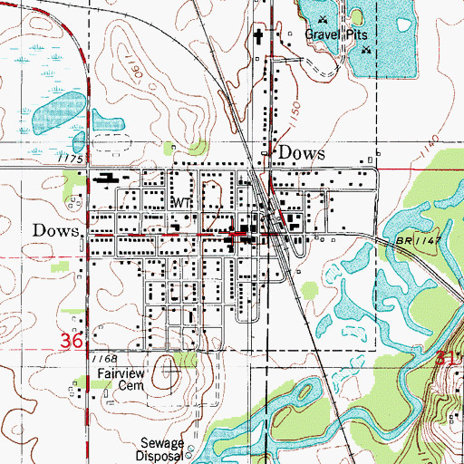 Topographic Map of Dows, IA