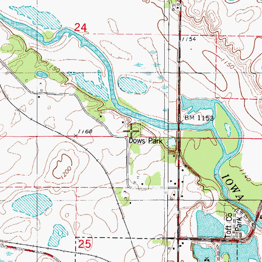 Topographic Map of Dows Park, IA