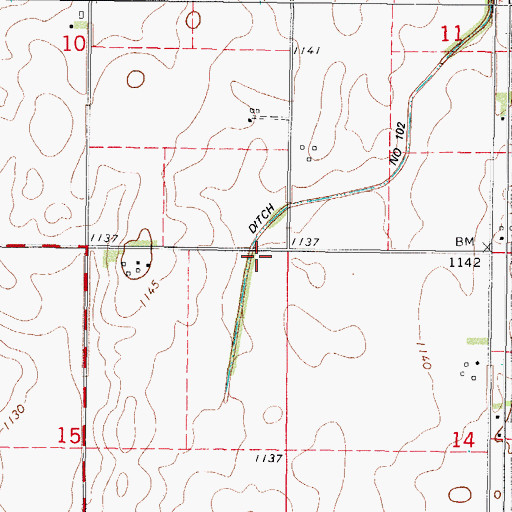 Topographic Map of Drainage Ditch 102, IA