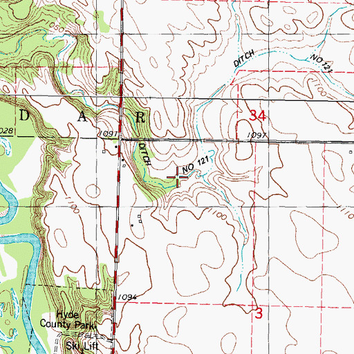 Topographic Map of Drainage Ditch 121, IA